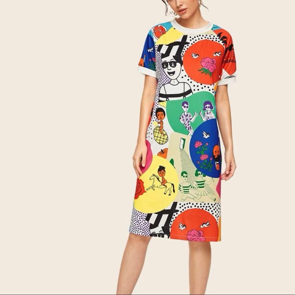 SHEIN Cartoon & Letter Graphic Tee Dress